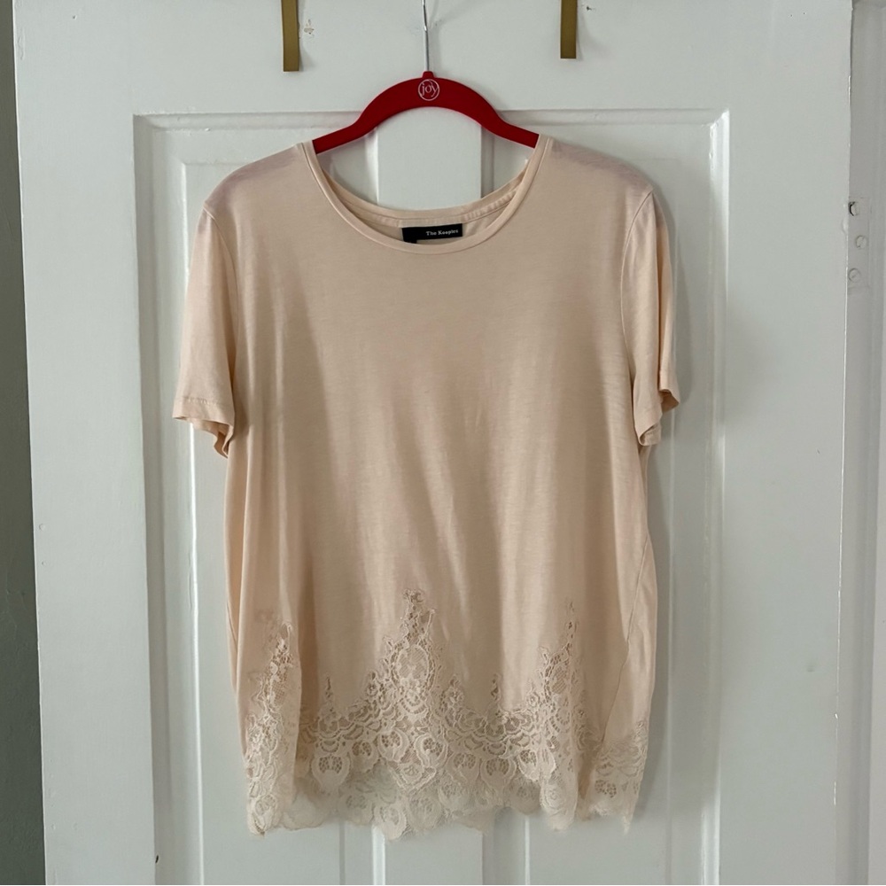 The Kooples Cream Lace Hem Tee